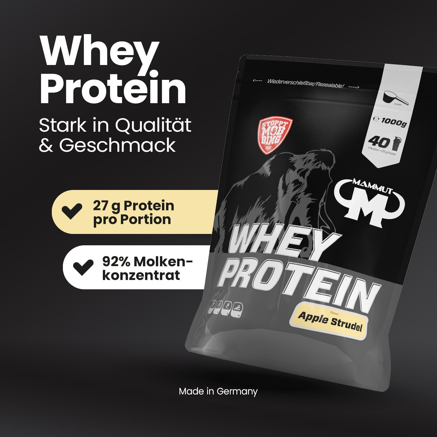 Whey Protein - Apple Strudel - 1000 g Zipp-Beutel#geschmack_apple-strudel