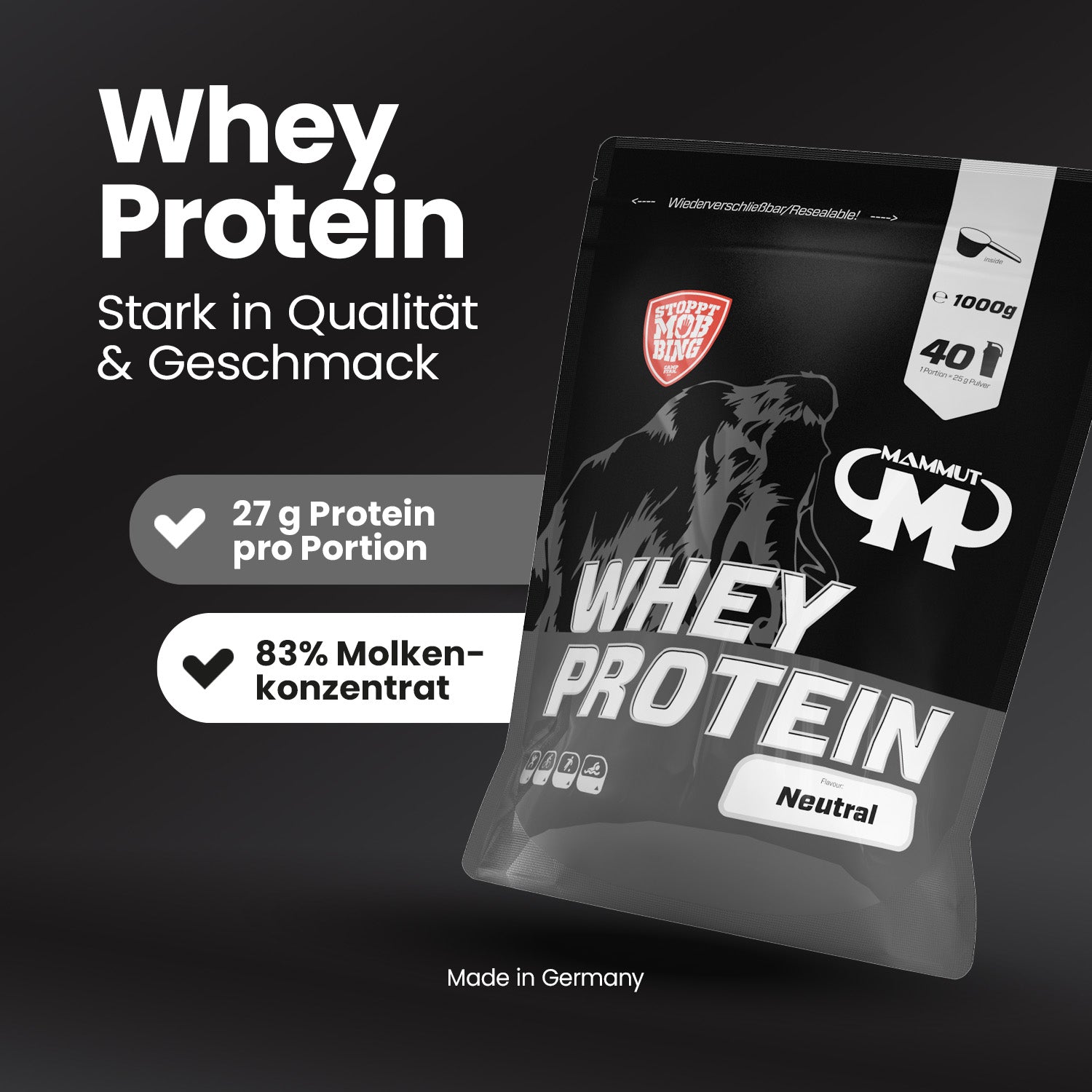 Whey Protein - Neutral - 1000 g Zipp-Beutel#geschmack_neutral