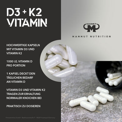 Vitamin D3 + K2 Caps - 90 Stück/Dose