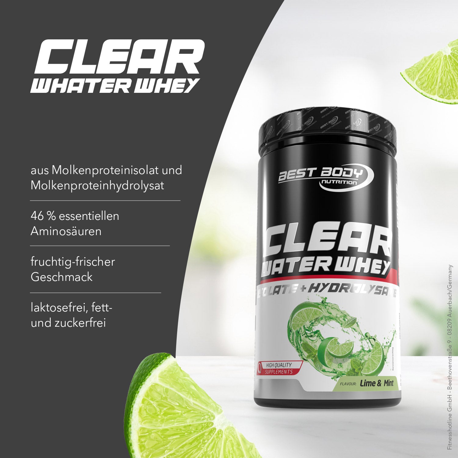 Clear Water Whey Isolate + Hydrolysate - Lime & Mint - 450 g Dose#geschmack_lime-mint