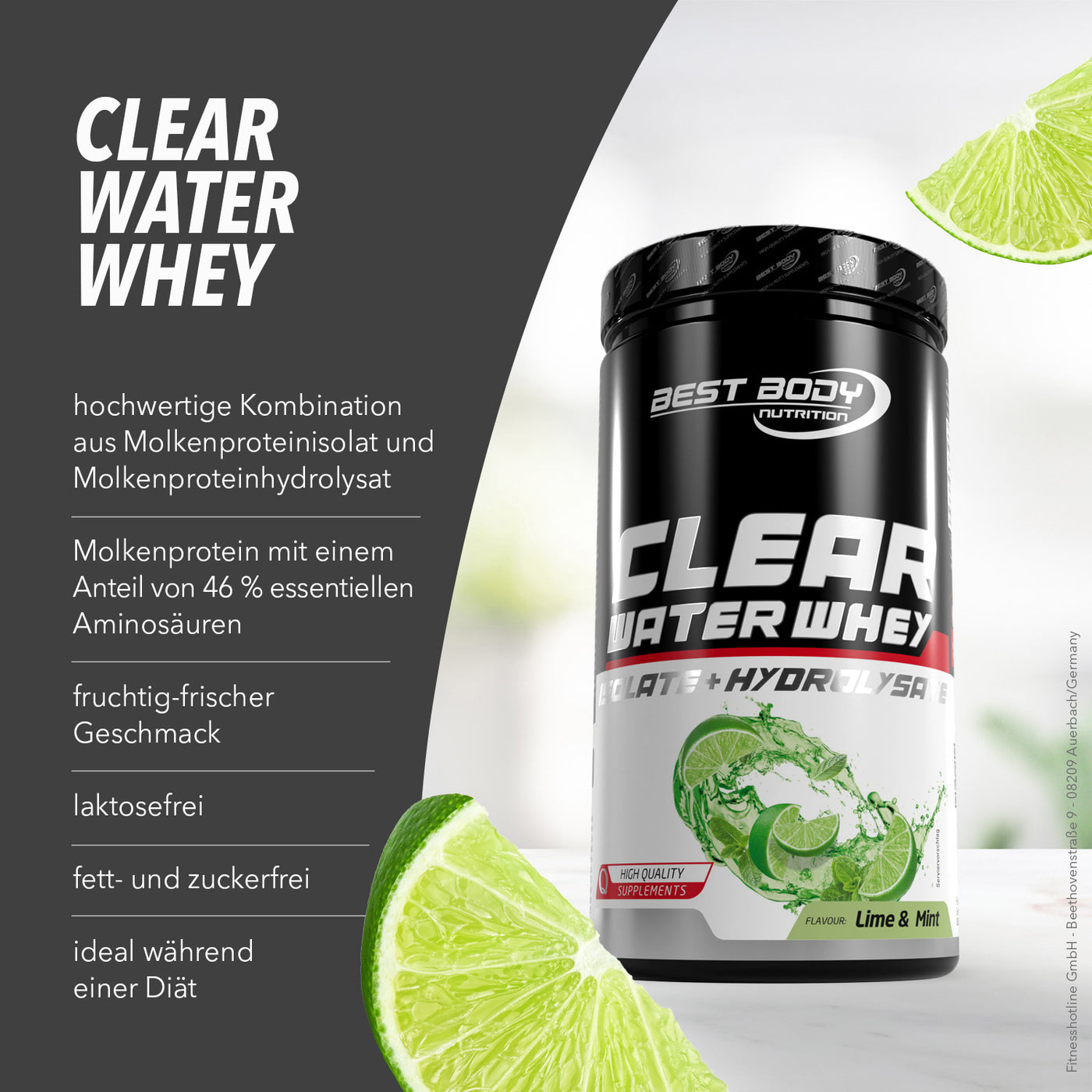 Clear Water Whey Isolate + Hydrolysate - Lime & Mint - 450 g Dose#geschmack_lime-mint