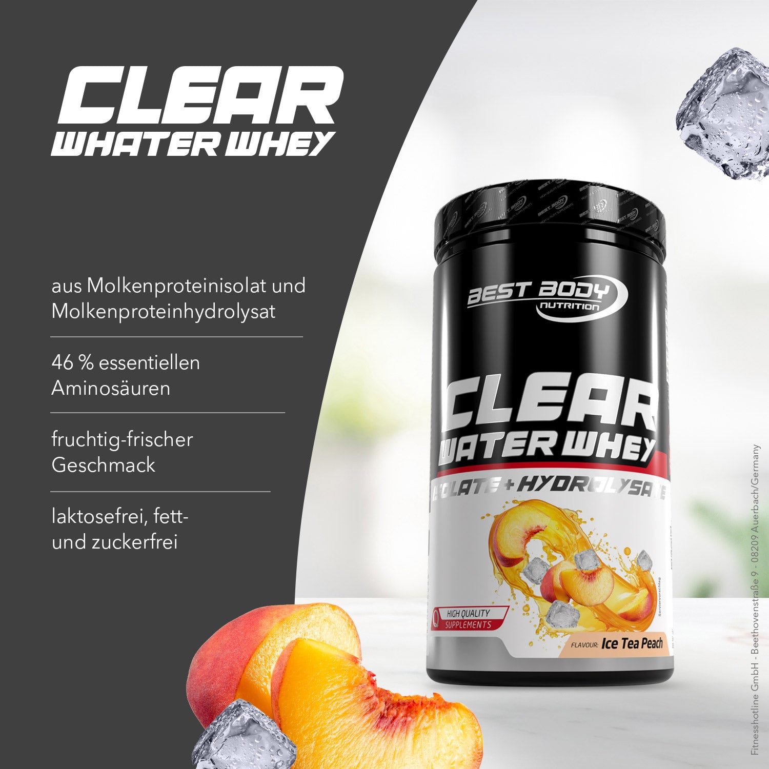 Clear Water Whey Isolate + Hydrolysate - Ice Tea Peach - 450 g Dose#geschmack_ice-tea-peach