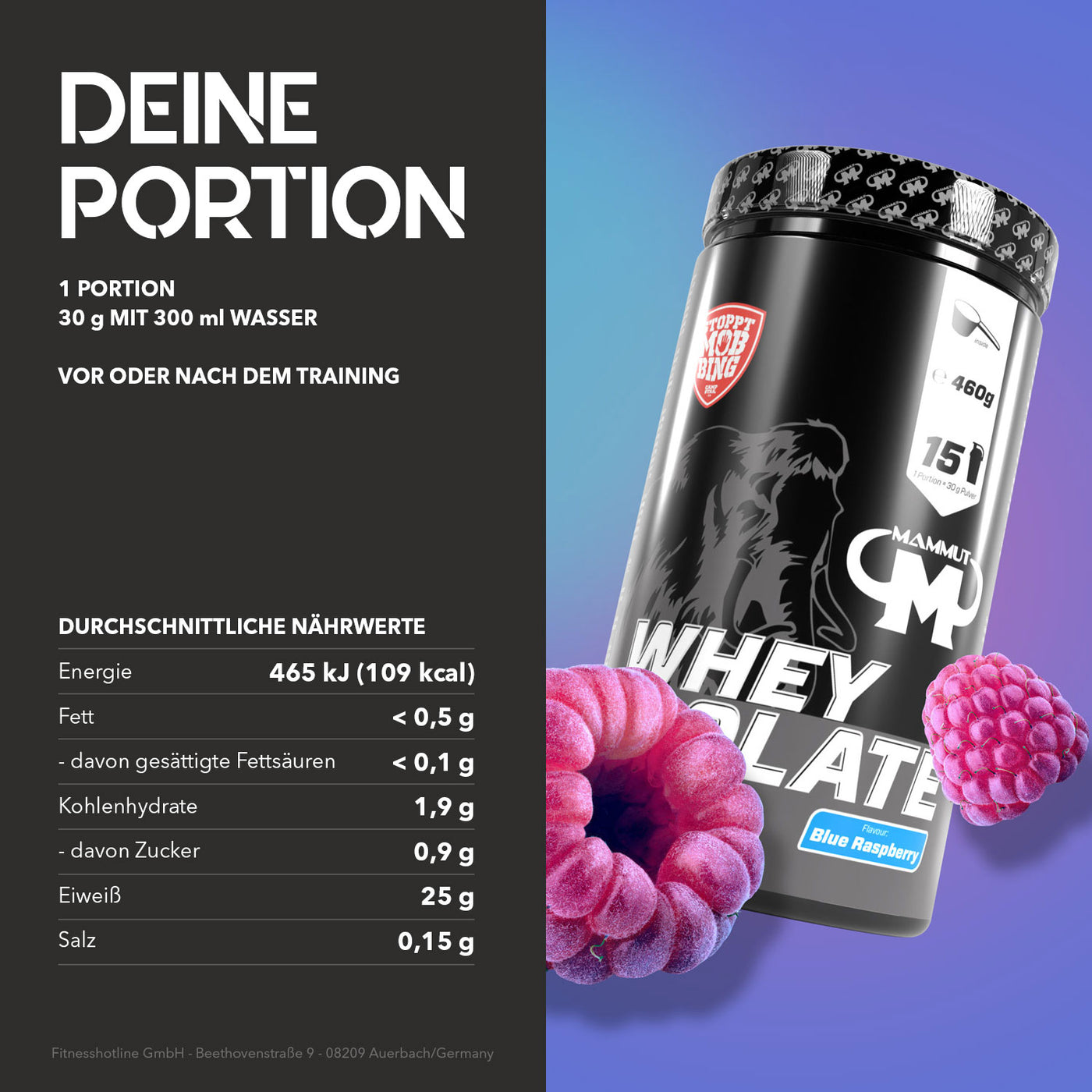 Whey Isolate - Blue Raspberry - 460 g Dose#geschmack_blue-raspberry