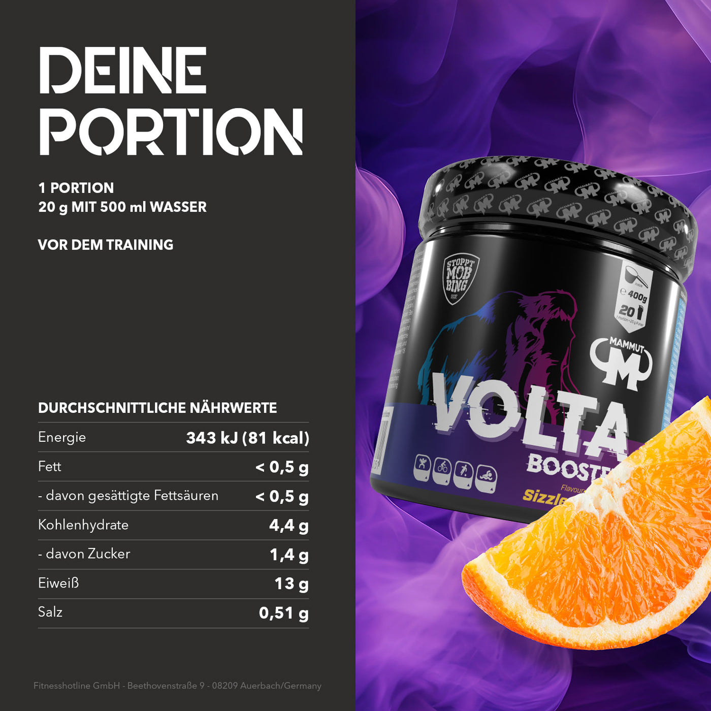 Volta Pre-Workout Booster - Sizzle Orange - 400g Dose#_