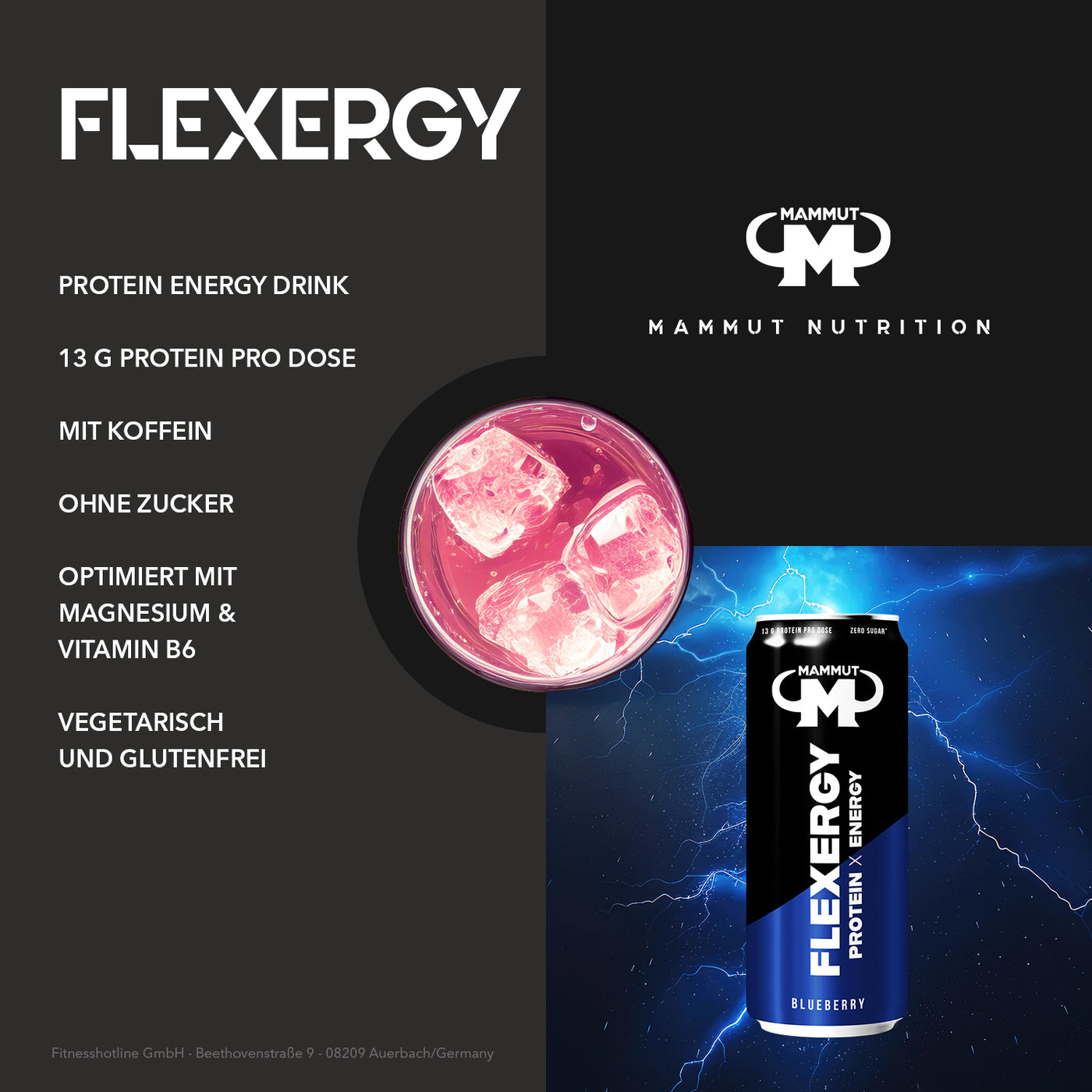 Flexergy - Protein Energy Drink - RTD - Blueberry - 330 ml Dose#geschmack_blueberry