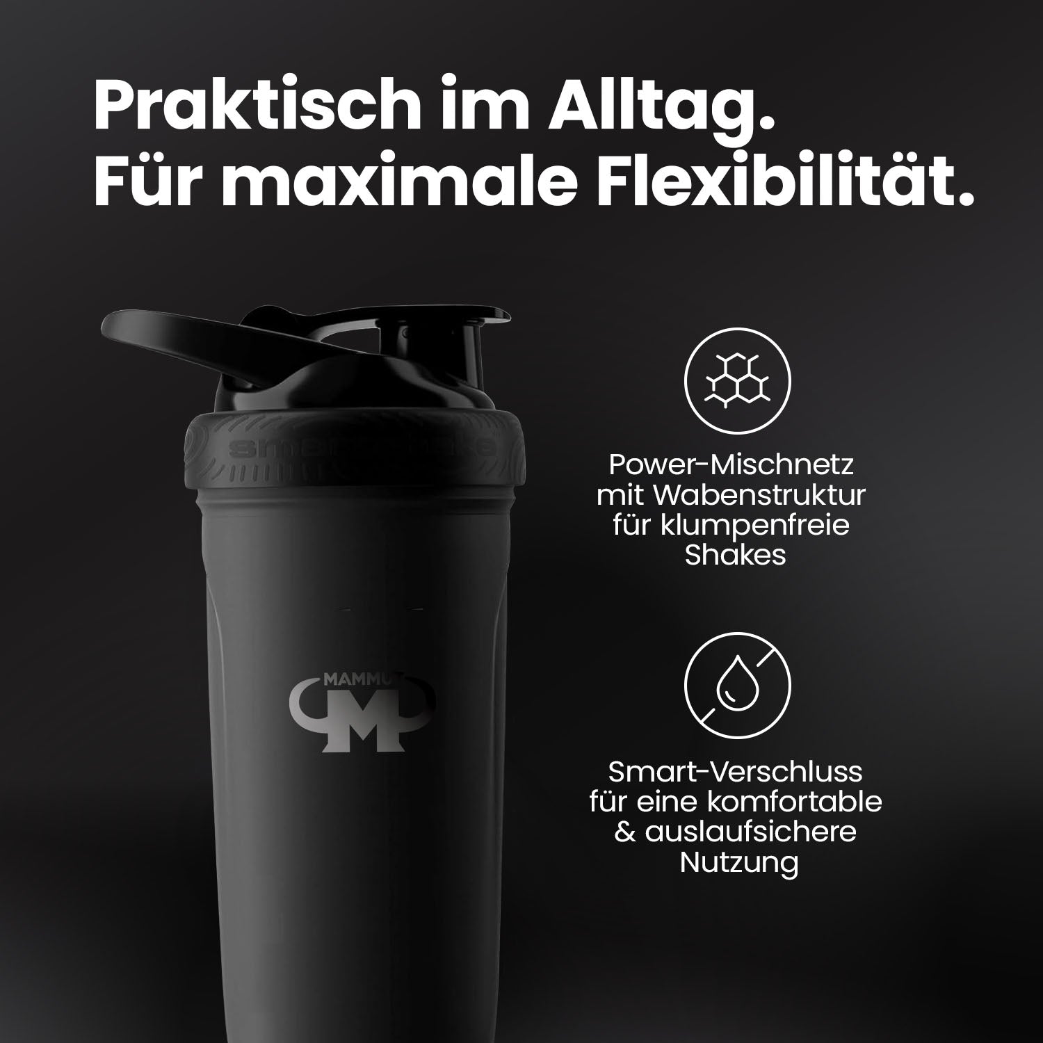 Edelstahl Shaker - Reforce Black Matt - Design Mammut Nutrition - Stück#_