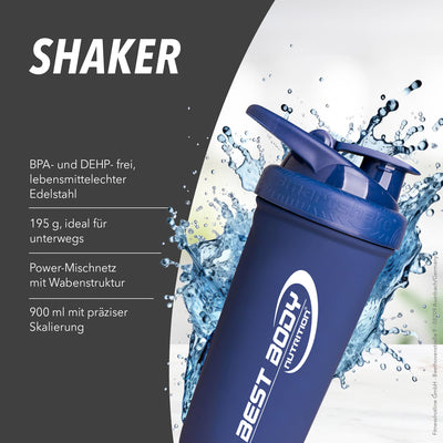 Edelstahl Shaker - Reforce Navy Blue Matt - Design Best Body Nutrition - Stück#farbe_matt-dunkelblau