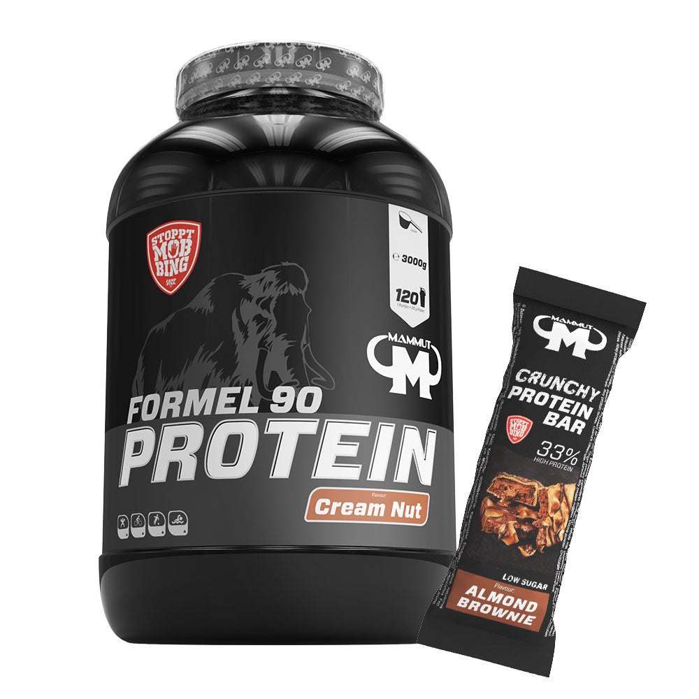 Formel 90 Protein - Cream Nut - 3000 g Dose + Protein Bar (Almond Brownie)#geschmack_sahne-nuss