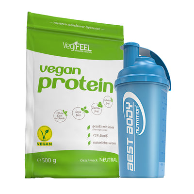 VegiFEEL Vegan Protein - Neutral - 500 g Zipp-Beutel + Shaker (blau)#geschmack_neutral