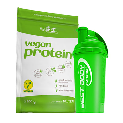 VegiFEEL Vegan Protein - Neutral - 500 g Zipp-Beutel + Shaker (grün)#geschmack_neutral
