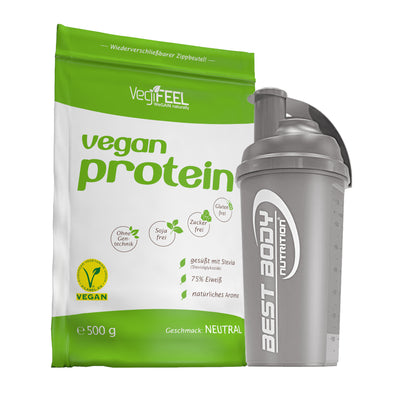 VegiFEEL Vegan Protein - Neutral - 500 g Zipp-Beutel + Shaker (schwarz)#geschmack_neutral