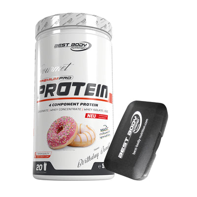Gourmet Protein - Birthday Donut - 500 g Dose + Pillenbox