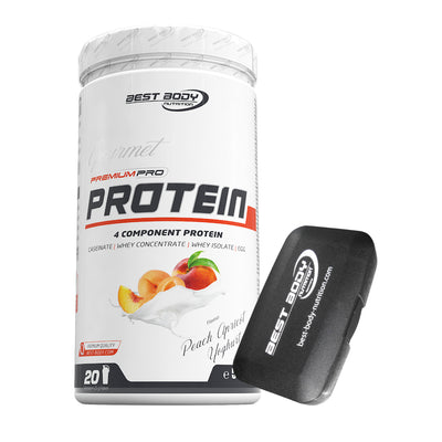 Gourmet Protein - Peach Apricot Yoghurt - 500 g Dose + Pillenbox