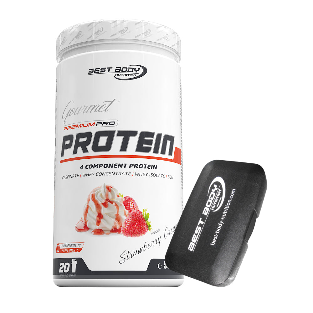 Gourmet Protein - Strawberry Cream - 500 g Dose + Pillenbox