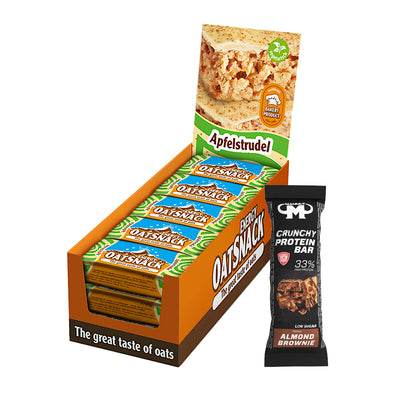 Oat Snack - Apfelstrudel - 975 g Faltschachtel + Protein Bar (Almond Brownie)