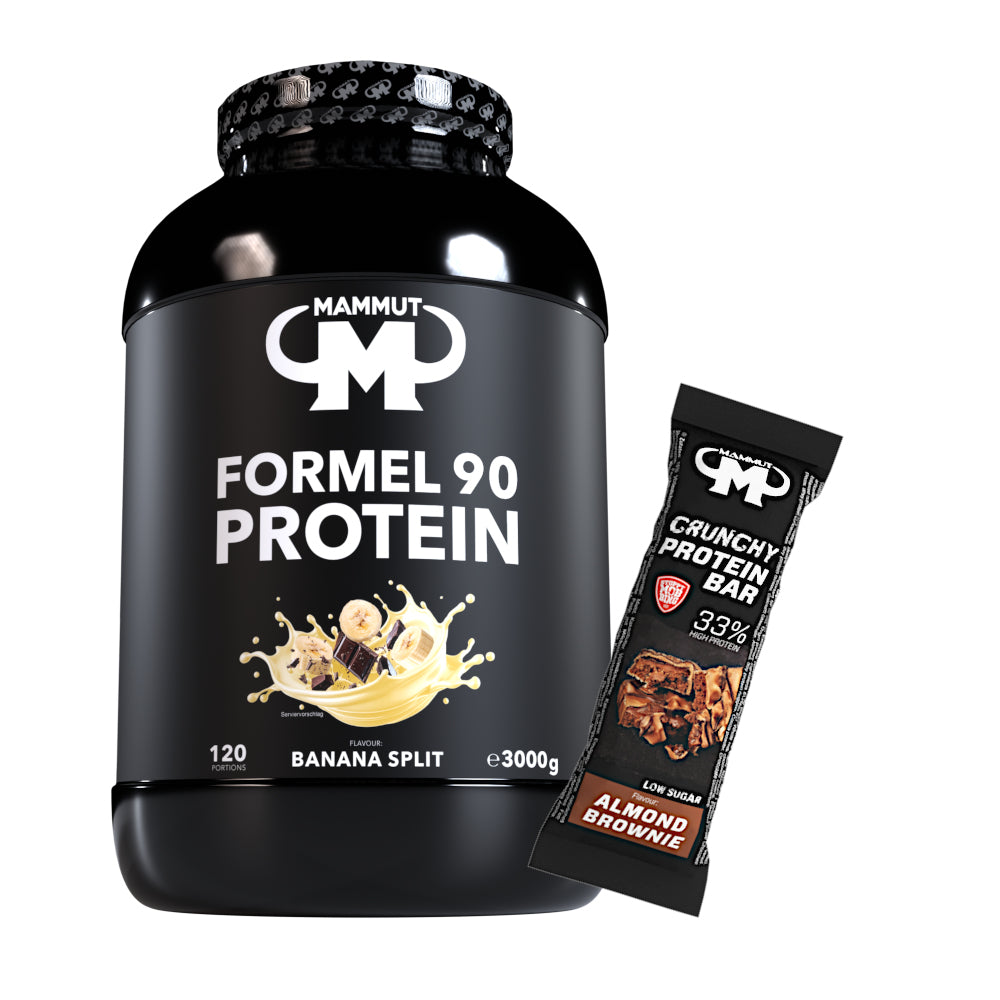 Formel 90 Protein - Banana Split - 3000 g Dose + Protein Bar (Almond Brownie)#geschmack_banana-split