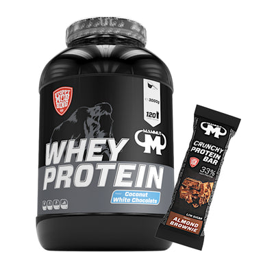 Whey Protein - Coconut White Chocolate - 3000 g Dose + Protein Bar (Almond Brownie)