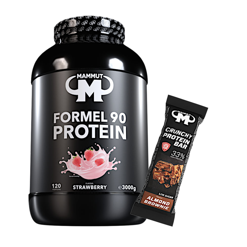 Formel 90 Protein - Strawberry - 3000 g Dose + Protein Bar (Almond Brownie)#geschmack_strawberry