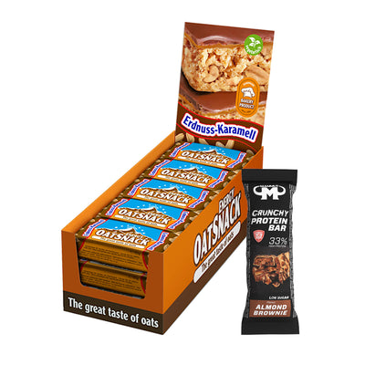 Oat Snack - Erdnuss-Karamell - 975 g Faltschachtel + Protein Bar (Almond Brownie)
