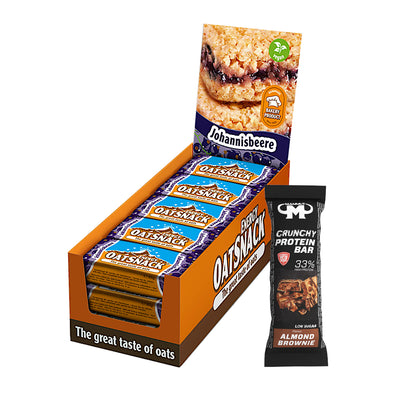 Oat Snack - Johannisbeere - 975 g Faltschachtel + Protein Bar (Almond Brownie)