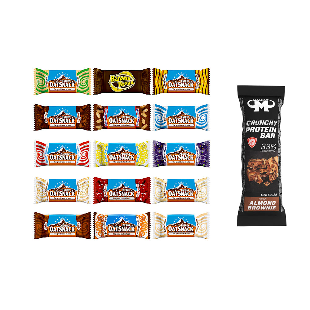 Oat Snack - Mix-Box - 975 g Faltschachtel + Protein Bar (Almond Brownie)