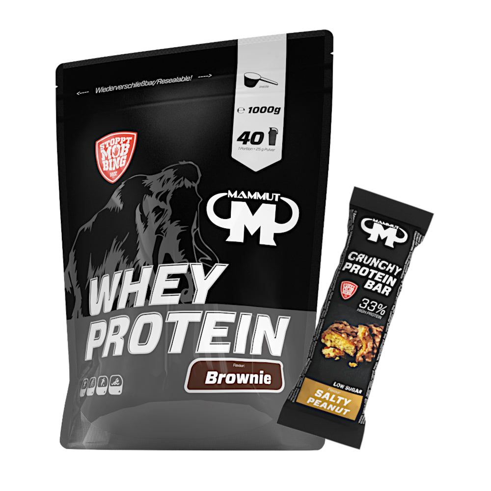 Whey Protein - Brownie - 1000 g Zipp-Beutel + Protein Bar (Salty Peanut)