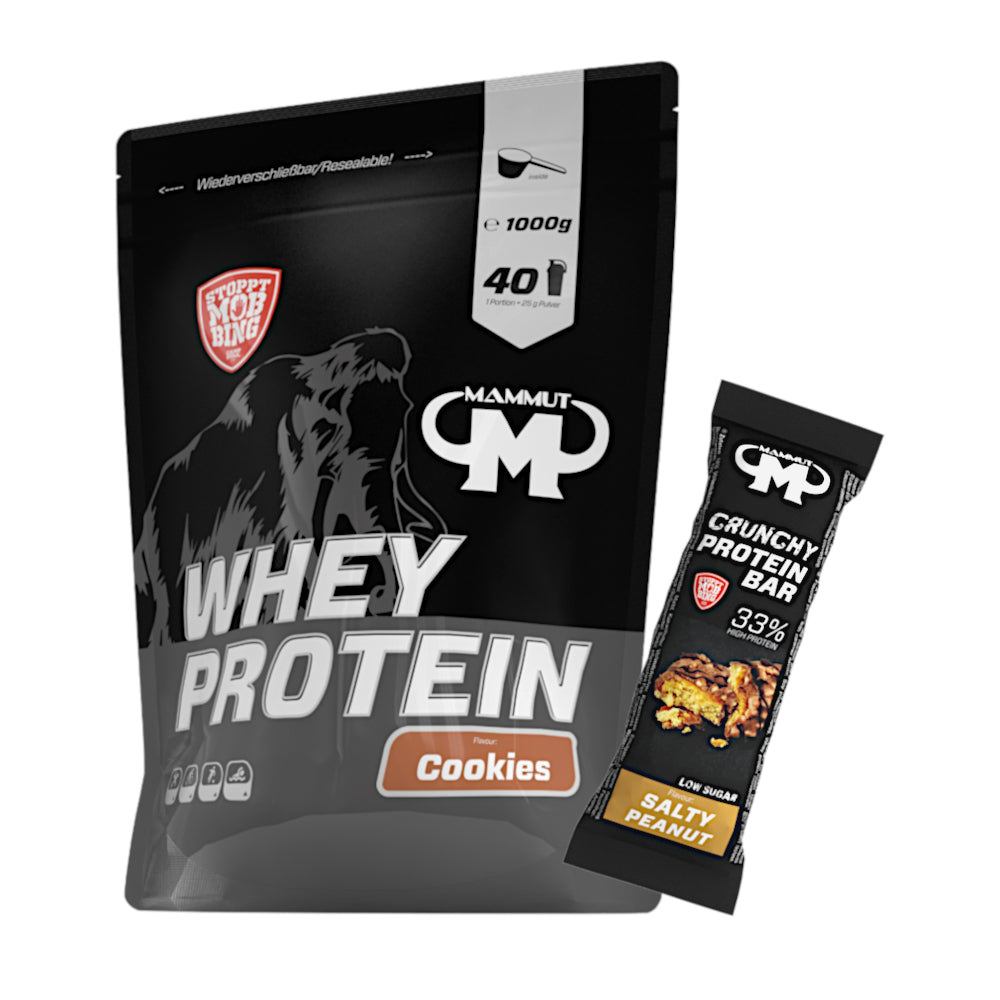 Whey Protein - Cookies - 1000 g Zipp-Beutel + Protein Bar (Salty Peanut)