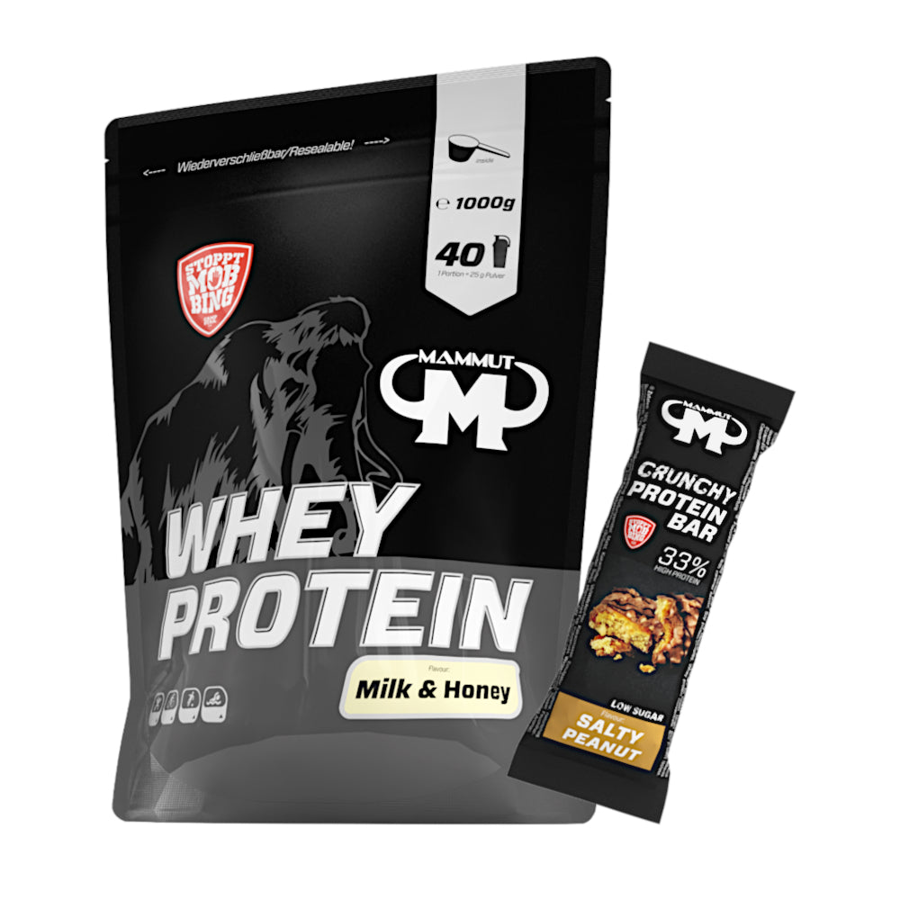 Whey Protein - Milk & Honey - 1000 g Zipp-Beutel + Protein Bar (Salty Peanut)