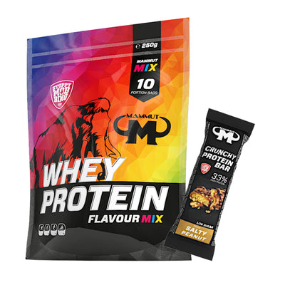 Whey Protein - Mixed Beutel - 10 x 25 g Zipp-Beutel + Protein Bar (Salty Peanut)