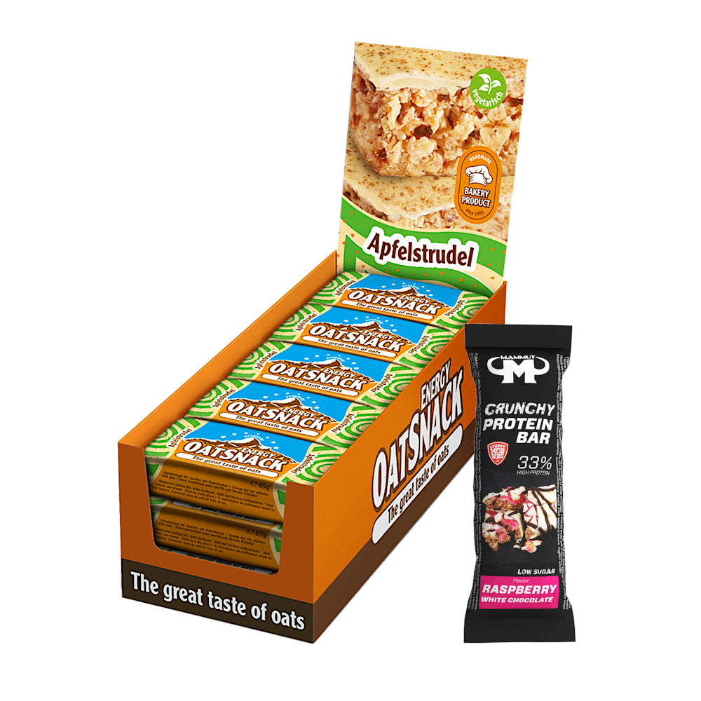Oat Snack - Apfelstrudel - 975 g Faltschachtel + Protein Bar (Raspberry White Chocolate)#geschmack_apfelstrudel