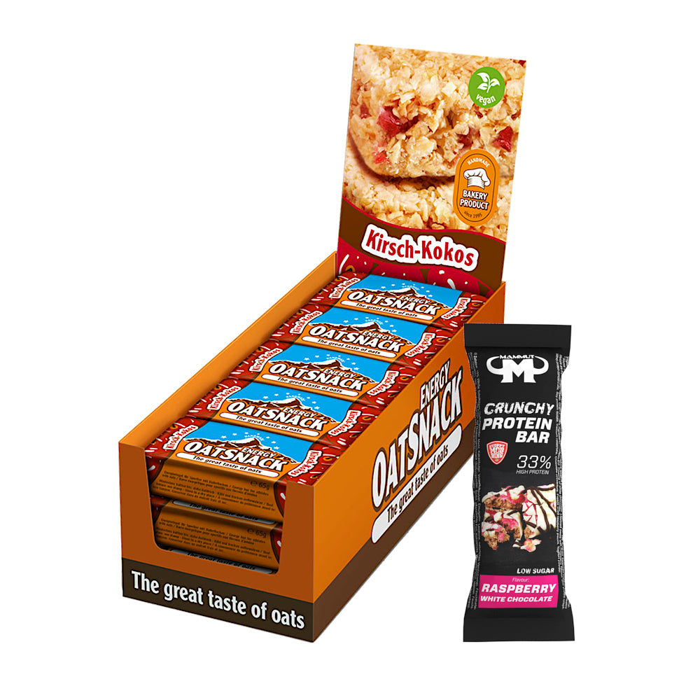 Oat Snack - Kirsch-Kokos - 975 g Faltschachtel + Protein Bar (Raspberry White Chocolate)#geschmack_kirsch-kokos