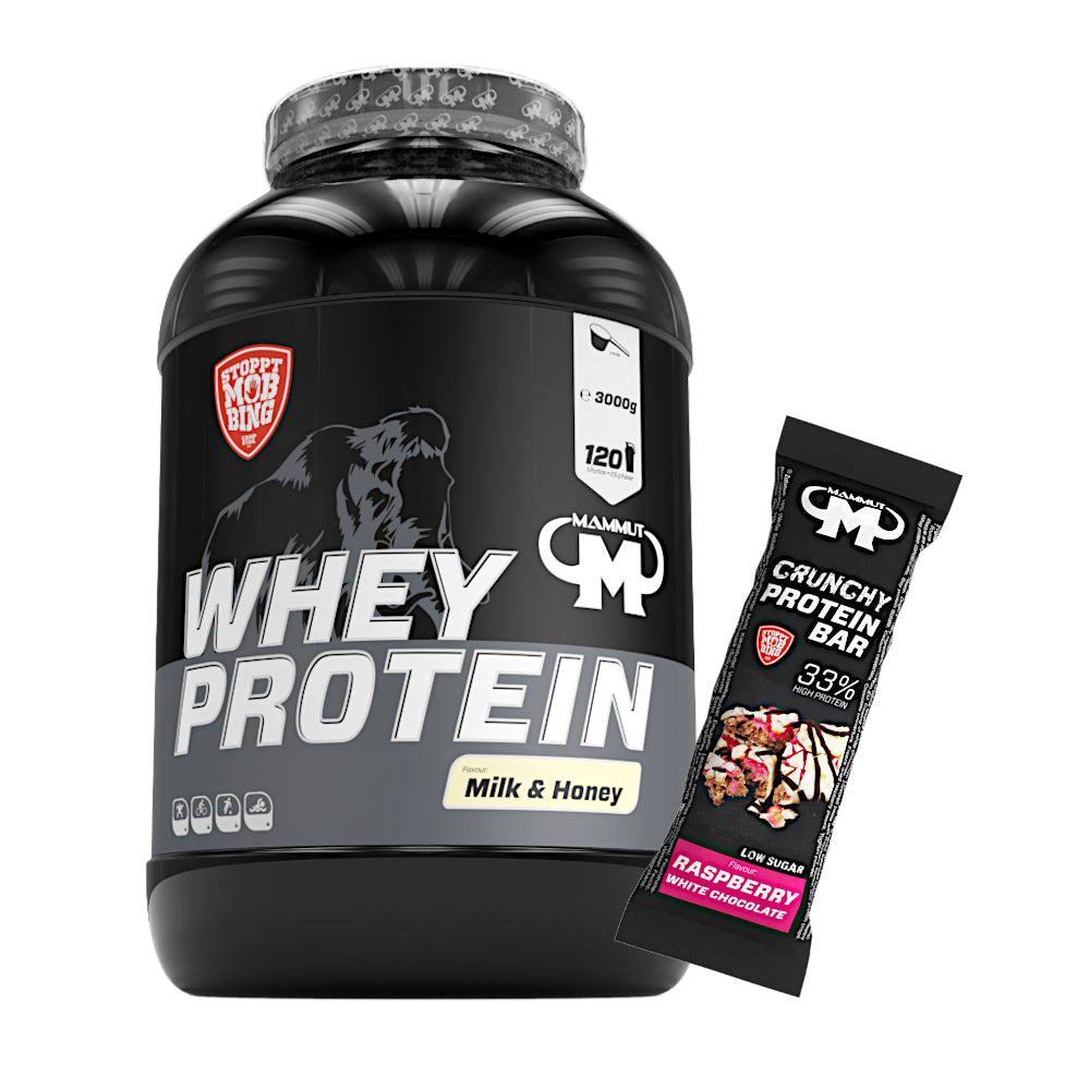 Whey Protein - Milk & Honey - 3000 g Dose + Protein Bar (Raspberry White Chocolate)