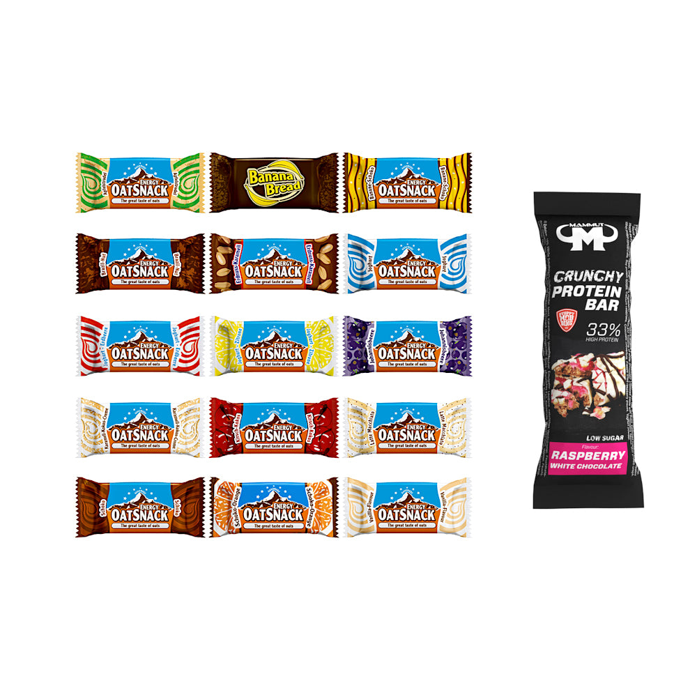 Oat Snack - Mix-Box - 975 g Faltschachtel + Protein Bar (Raspberry White Chocolate)