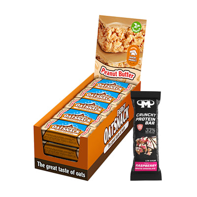 Oat Snack - Peanut Butter - 975 g Faltschachtel + Protein Bar (Raspberry White Chocolate)