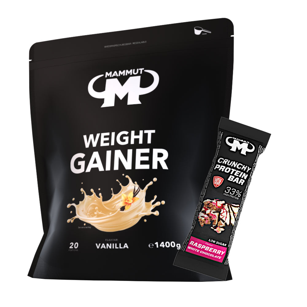 Weight Gainer Crash 5000 - Vanilla - 1400 g Beutel + Protein Bar (Raspberry White Chocolate)#geschmack_vanilla