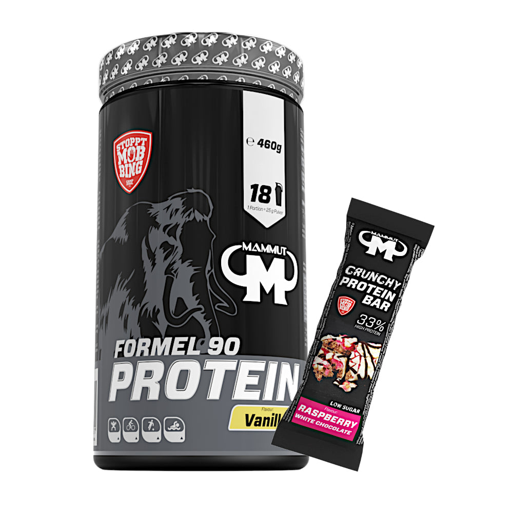 Formel 90 Protein - Vanilla - 460 g Dose + Protein Bar (Raspberry White Chocolate)