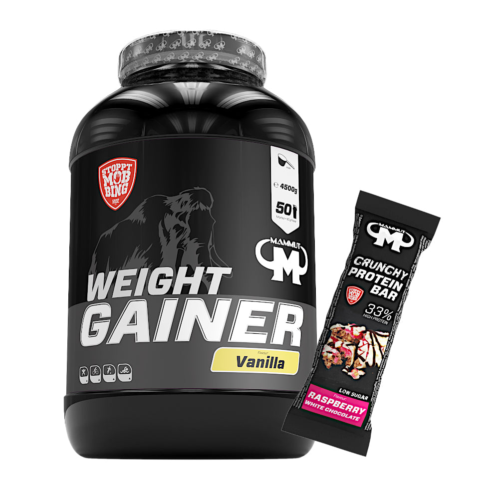 Weight Gainer Crash 5000 - Vanilla - 4500 g Dose + Protein Bar (Raspberry White Chocolate)#geschmack_vanille