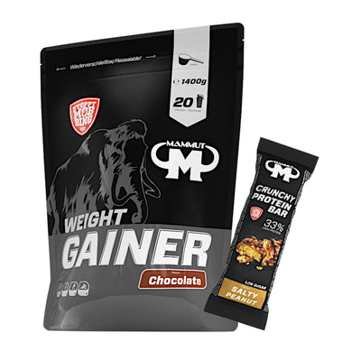 Weight Gainer Crash 5000 - Chocolate - 1400 g Beutel +  Protein Bar (Salty Peanut)#geschmack_schoko