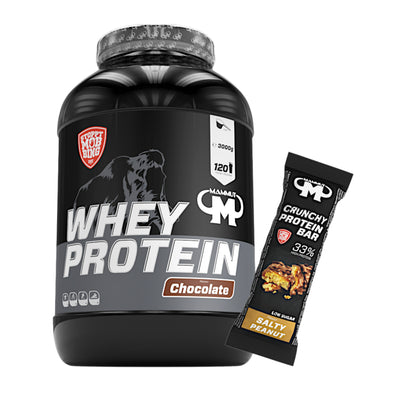 Whey Protein - Chocolate - 3000 g Dose + Protein Bar (Salty Peanut)