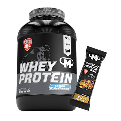 Whey Protein - Coconut White Chocolate - 3000 g Dose + Protein Bar (Salty Peanut)