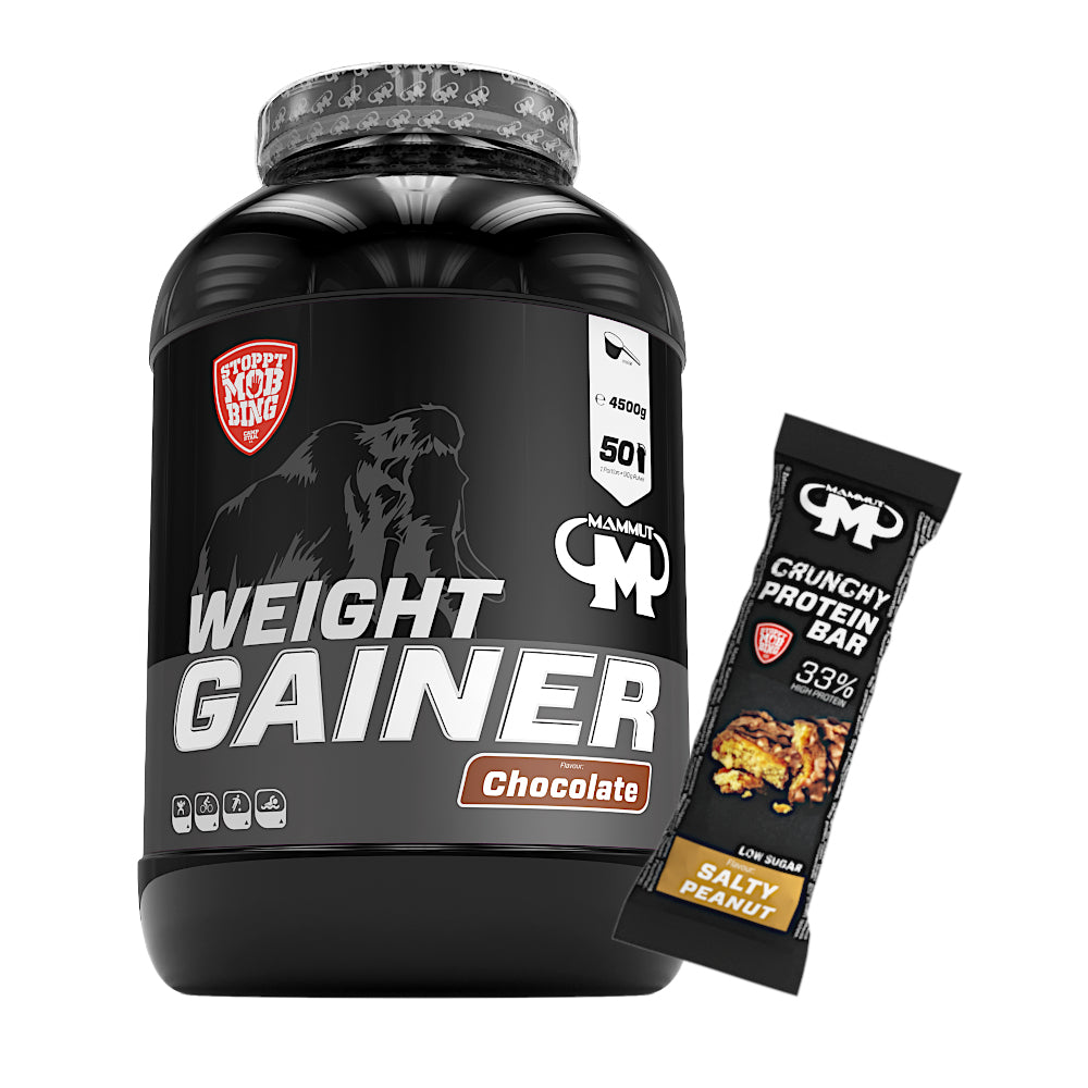 Weight Gainer Crash 5000 - Chocolate - 4500 g Dose + Protein Bar (Salty Peanut)
