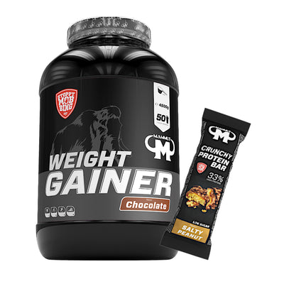 Weight Gainer Crash 5000 - Chocolate - 4500 g Dose + Protein Bar (Salty Peanut)