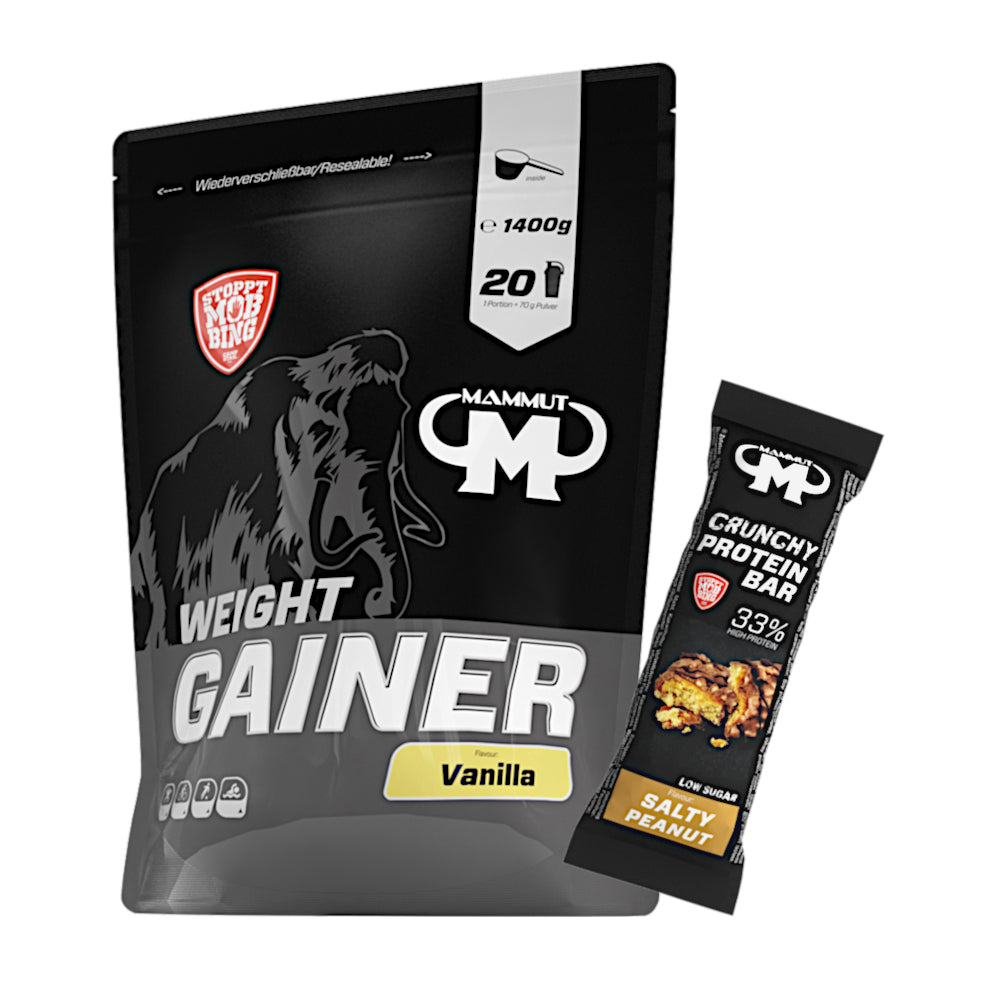 Weight Gainer Crash 5000 - Vanilla - 1400 g Beutel +  Protein Bar (Salty Peanut)