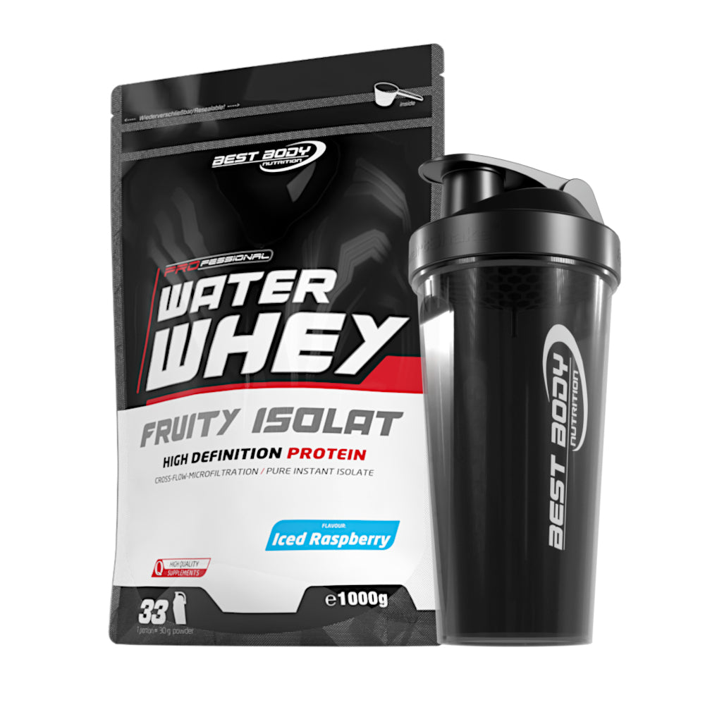 Professional Water Whey Fruity Isolat - Iced Raspberry - 1000 g Zipp-Beutel + Shaker#geschmack_iced-raspberry