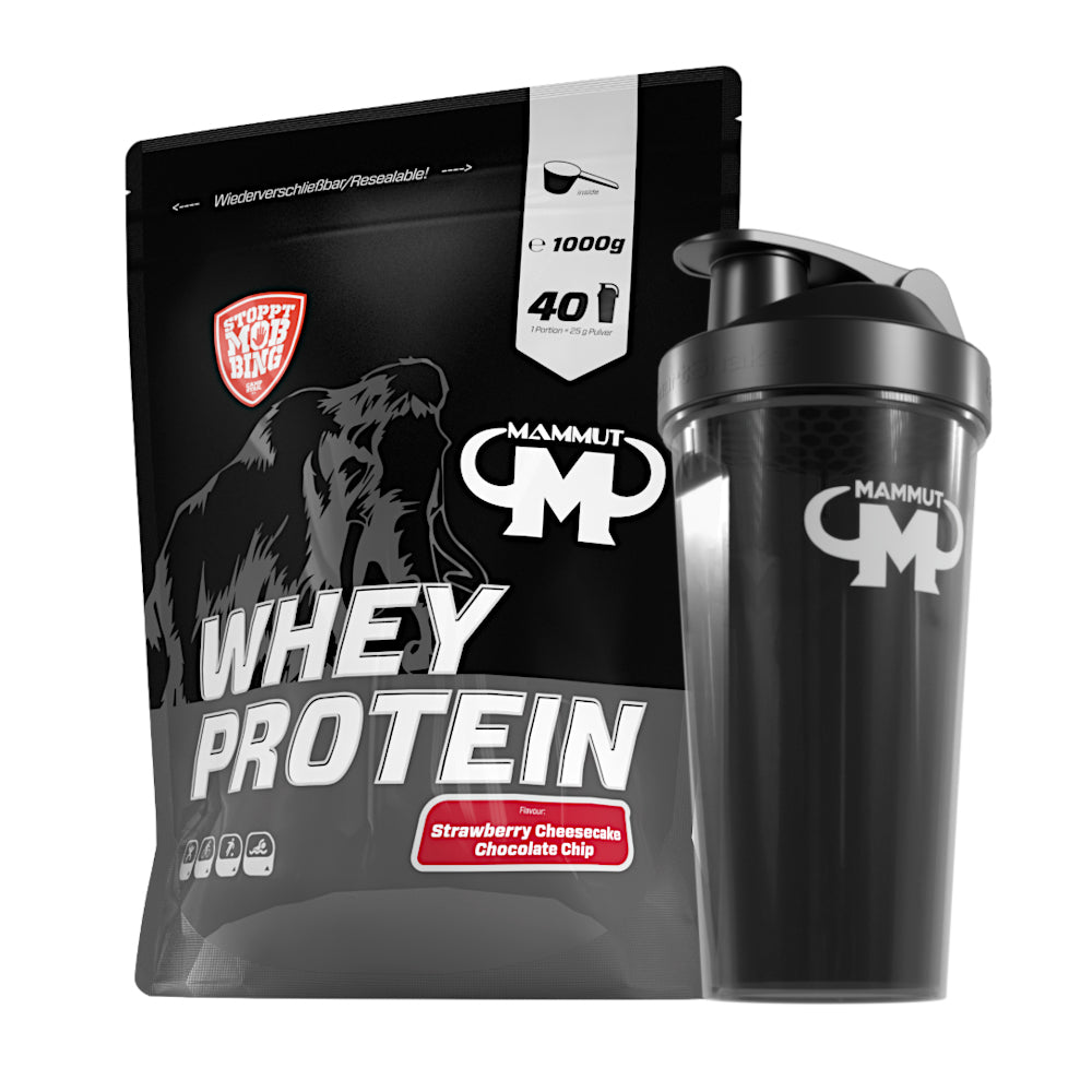 Whey Protein - Strawberry Cheesecake Chocolate Chip - 1000 g Zipp-Beutel + Shaker#geschmack_strawberry-cheesecake-chocolate-chip