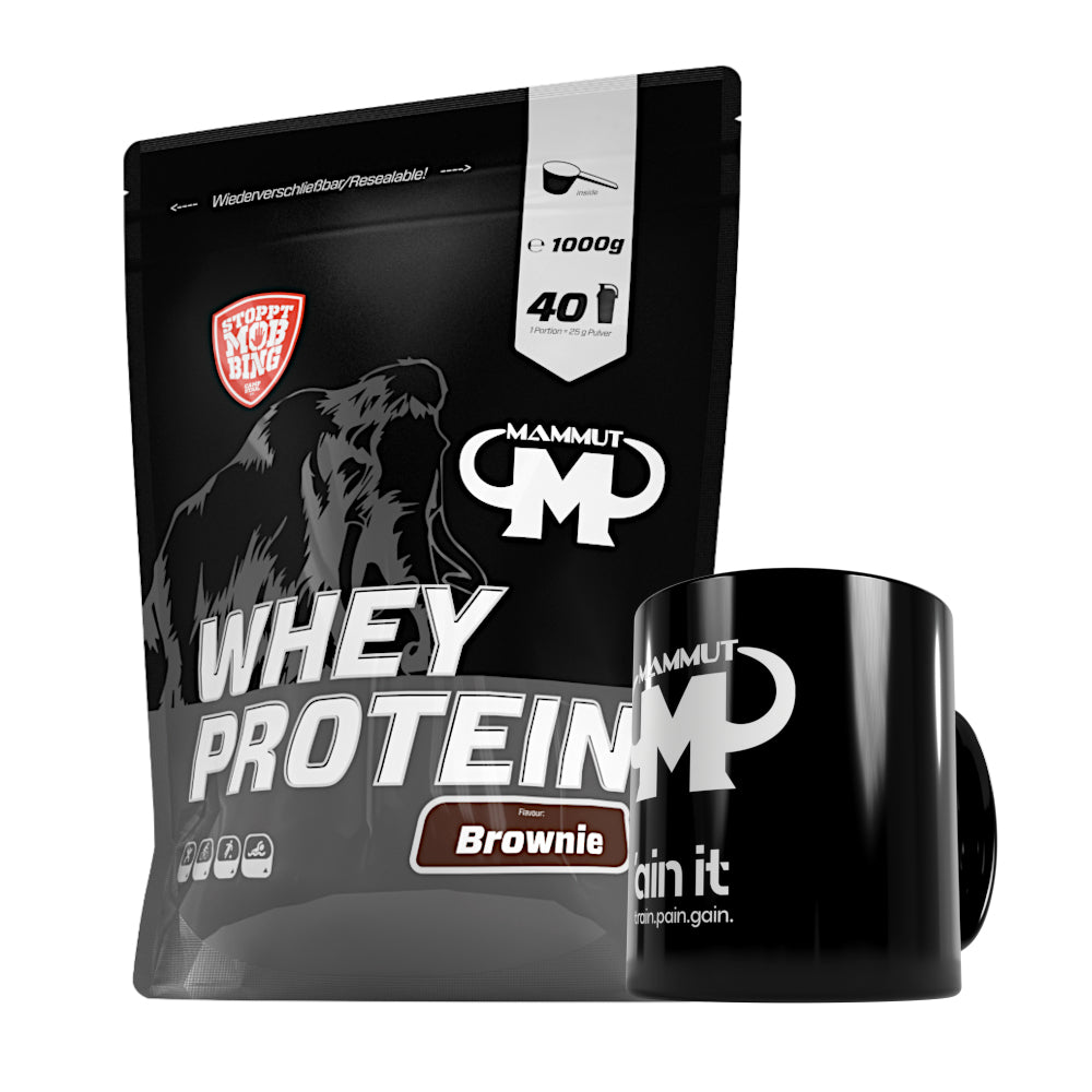 Whey Protein - Brownie - 1000 g Zipp-Beutel + Keramik Tasse